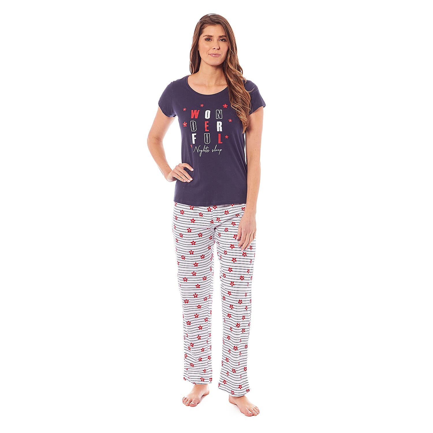 Ladies PJ Set of Slogan T-shirt and Trousers
