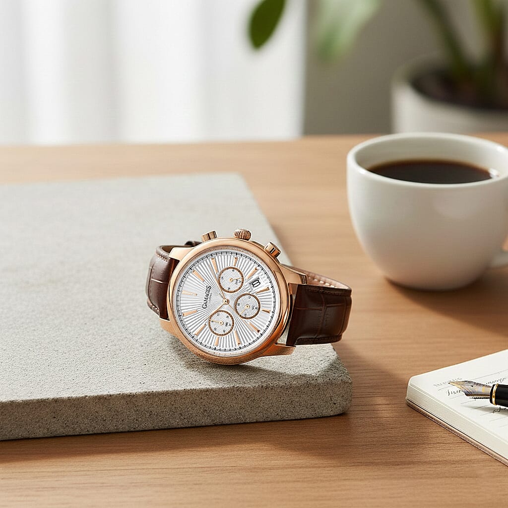 Gamages Of London Sovereign Quartz Movt. 5ATM WR Silver Colour Dial Mens Watch with Brown Leather Starp