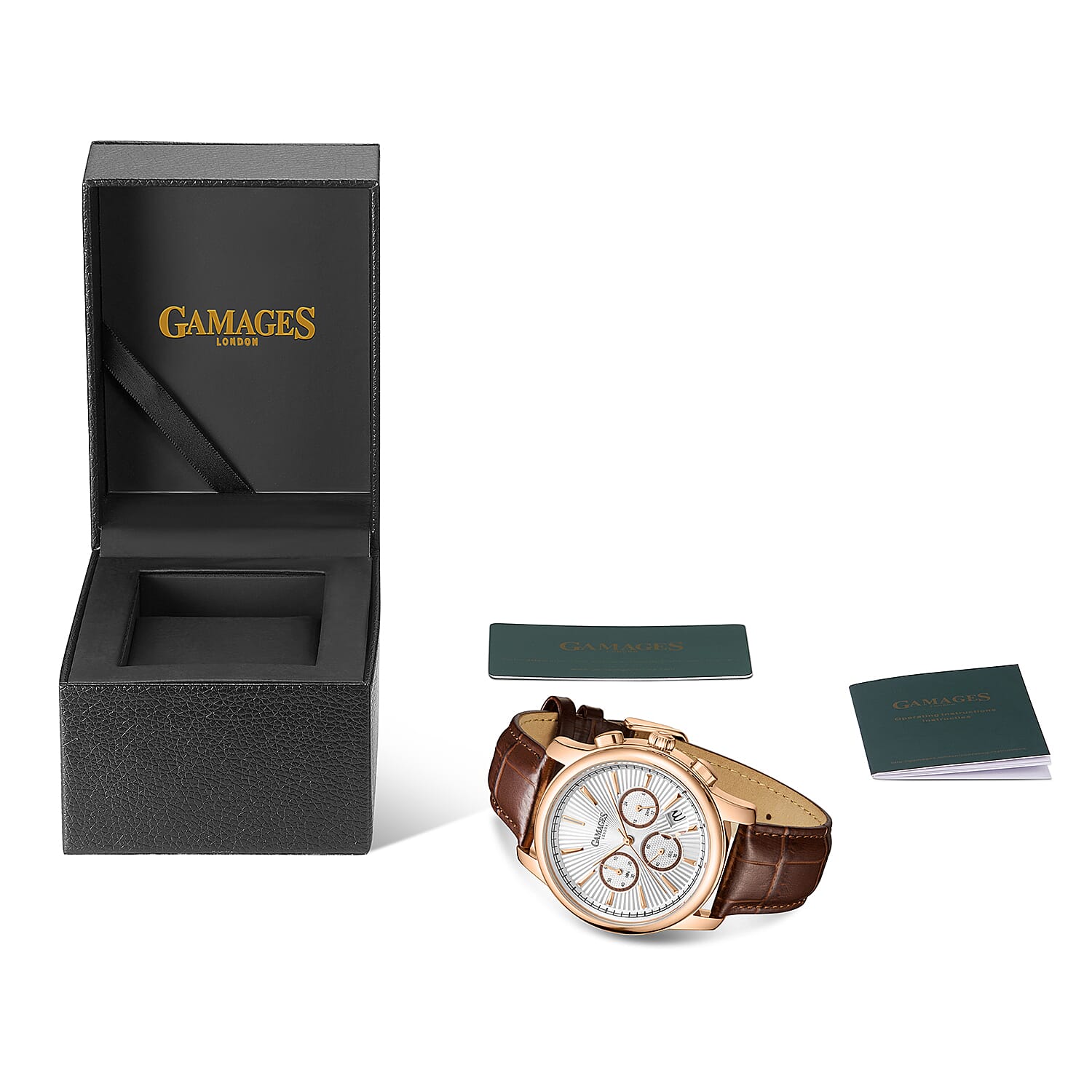 Gamages Of London Sovereign Quartz Movt. 5ATM WR Silver Colour Dial Mens Watch with Brown Leather Starp