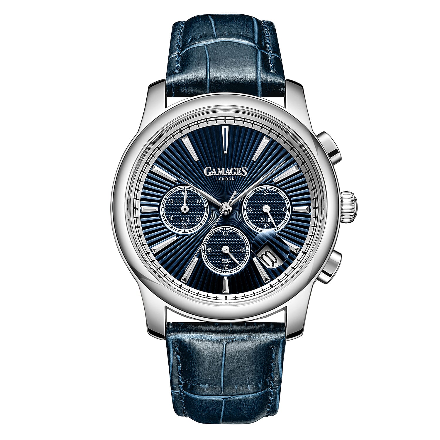 Gamages Of London Sovereign Quartz Movt. 5ATM WR Blue Dial Mens Watch with Blue Leather Starp