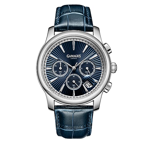 Gamages Of London Sovereign Quartz Movt. 5ATM WR Blue Dial Mens Watch with Blue Leather Starp