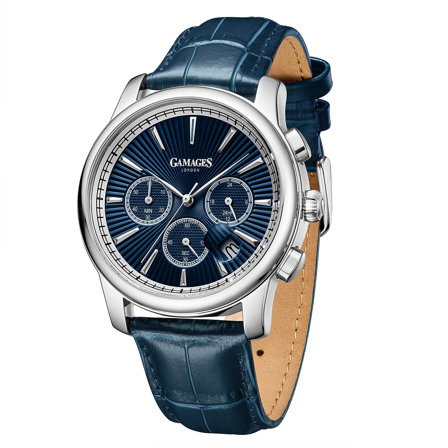 Gamages Of London Sovereign Quartz Movt. 5ATM WR Blue Dial Mens Watch with Blue Leather Starp