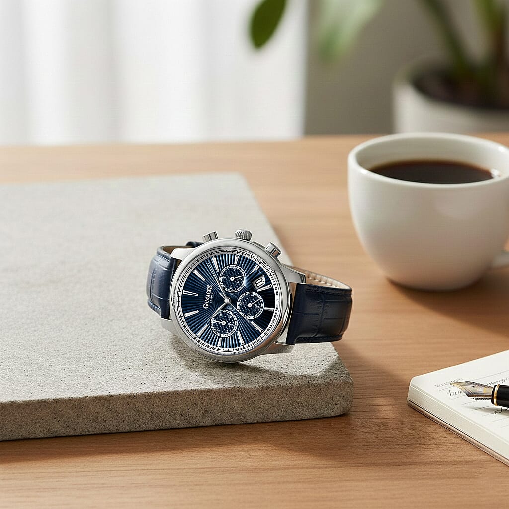 Gamages Of London Sovereign Quartz Movt. 5ATM WR Blue Dial Mens Watch with Blue Leather Starp