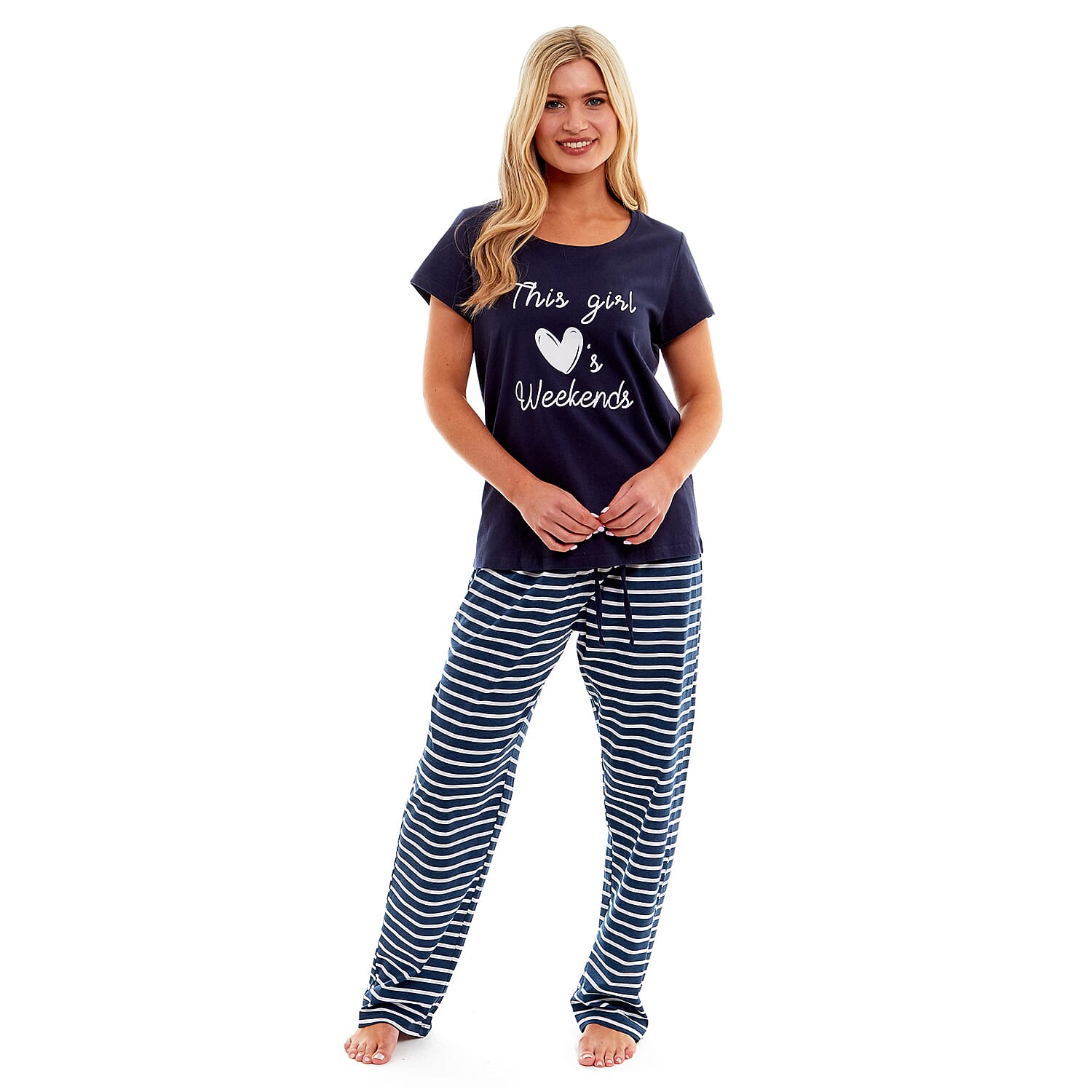 Ladies PJ Set of Slogan T-shirt and Trousers