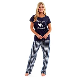 Ladies PJ Set of Slogan T-shirt and Trousers