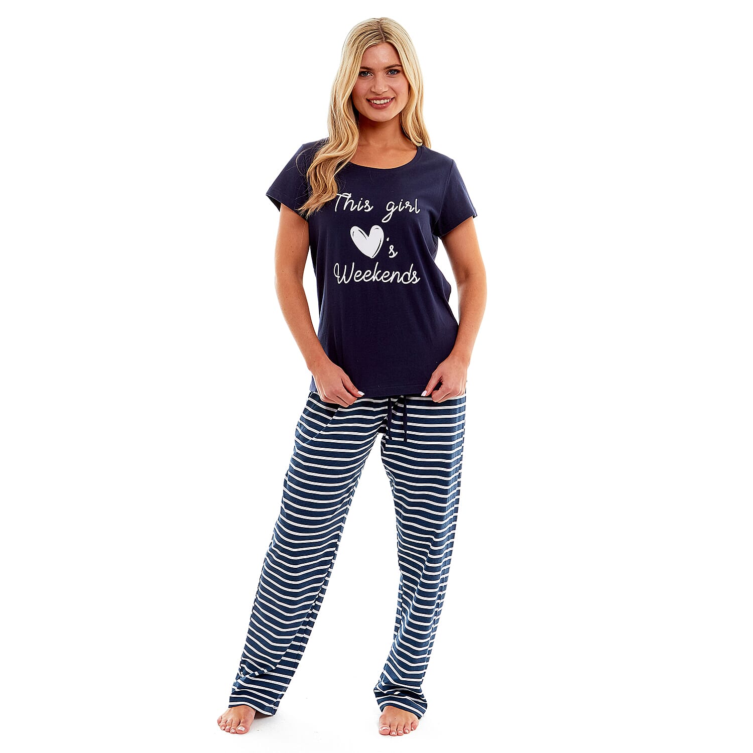 Ladies PJ Set of Slogan T-shirt and Trousers