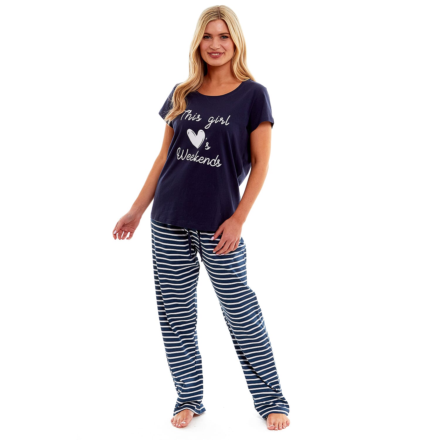 Ladies PJ Set of Slogan T-shirt and Trousers