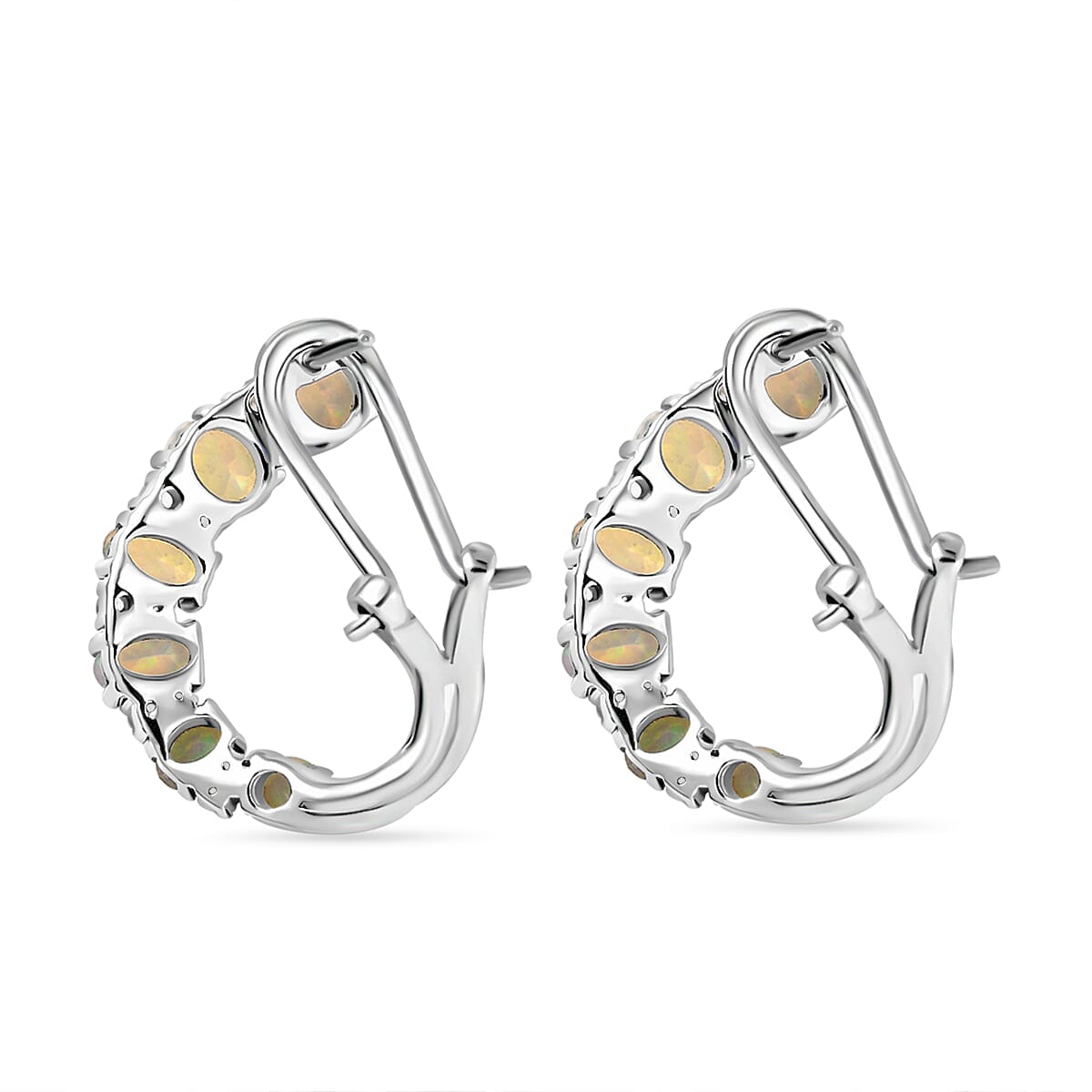 Ethiopian Faceted Opal & White Zircon Earring with Omega Clip in Rhodium Overlay Sterling Silver 2.34 Ct. Ethiopian Faceted Opal & White Zircon Earring with Omega Clip in Rhodium Overlay Sterling Silver 2.34 Ct.