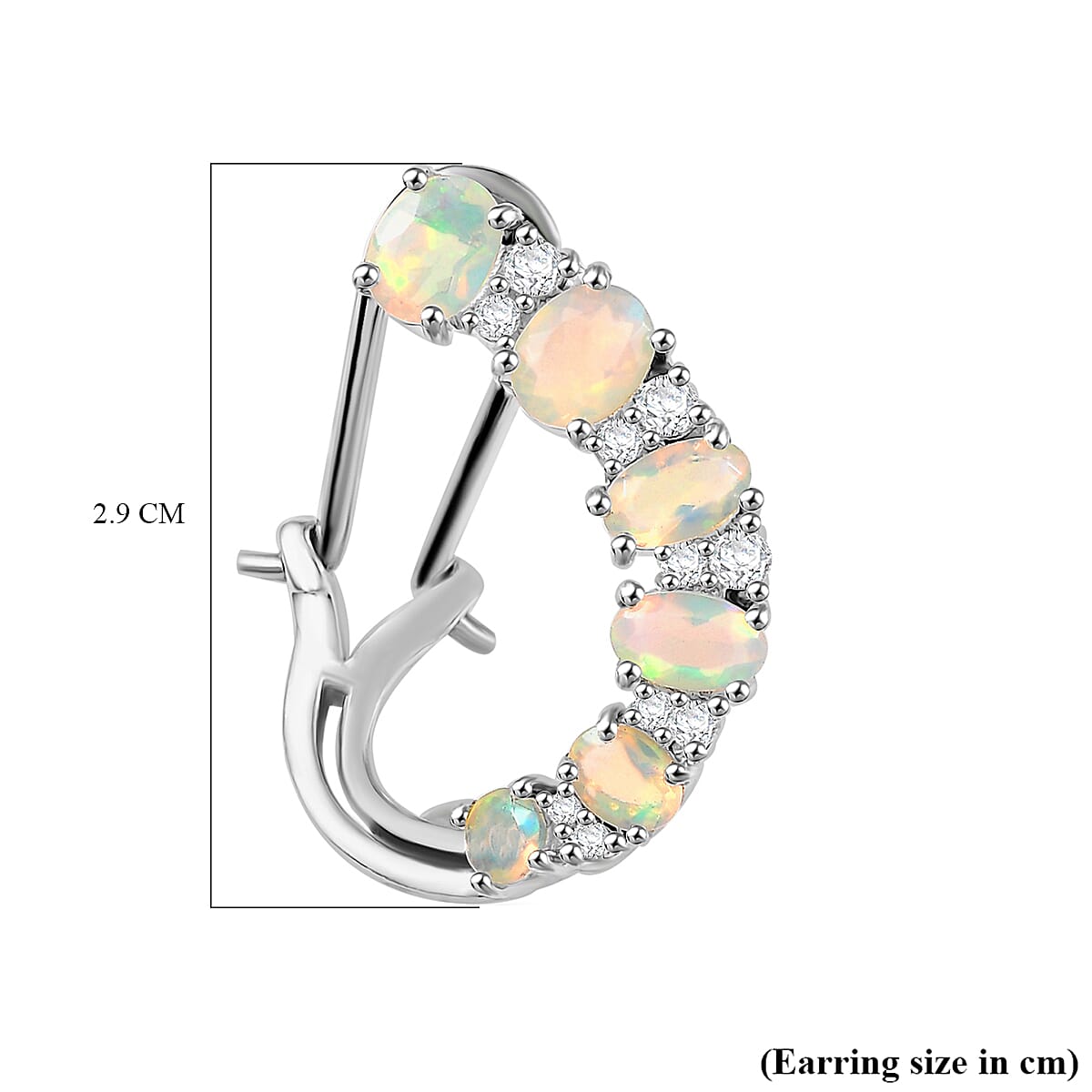 Ethiopian Faceted Opal & White Zircon Earring with Omega Clip in Rhodium Overlay Sterling Silver 2.34 Ct. Ethiopian Faceted Opal & White Zircon Earring with Omega Clip in Rhodium Overlay Sterling Silver 2.34 Ct.
