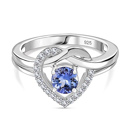 Tanzanite & Moissanite Ring in Rhodium Overlay Sterling Silver 0.69 Ct.