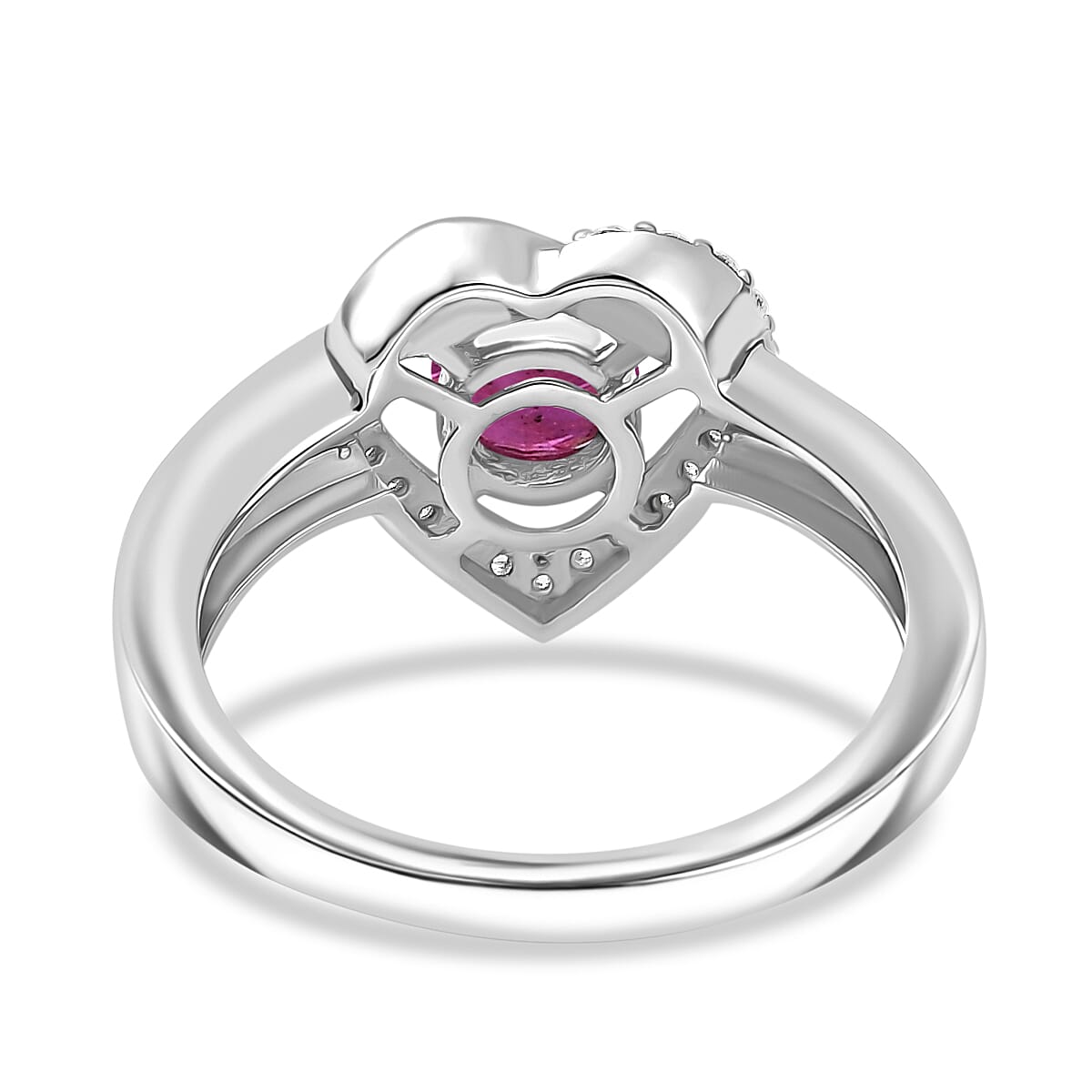 African Ruby & Moissanite Ring in Rhodium Overlay Sterling Silver 0.87 Ct. African Ruby & Moissanite Ring in Rhodium Overlay Sterling Silver 0.87 Ct.