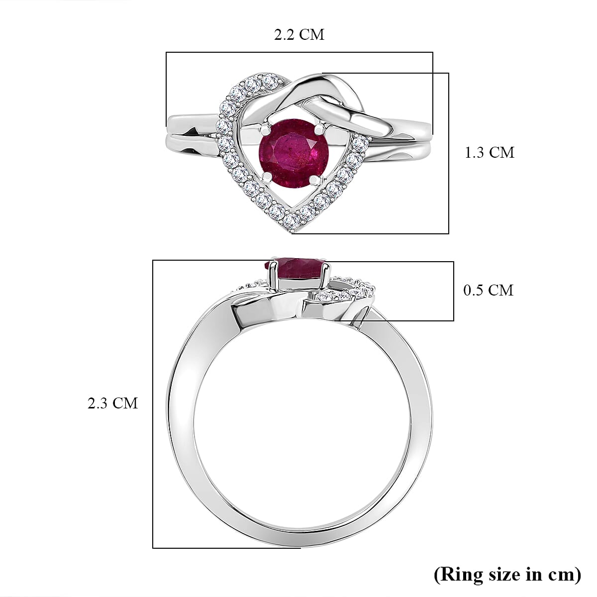African Ruby & Moissanite Ring in Rhodium Overlay Sterling Silver 0.87 Ct. African Ruby & Moissanite Ring in Rhodium Overlay Sterling Silver 0.87 Ct.