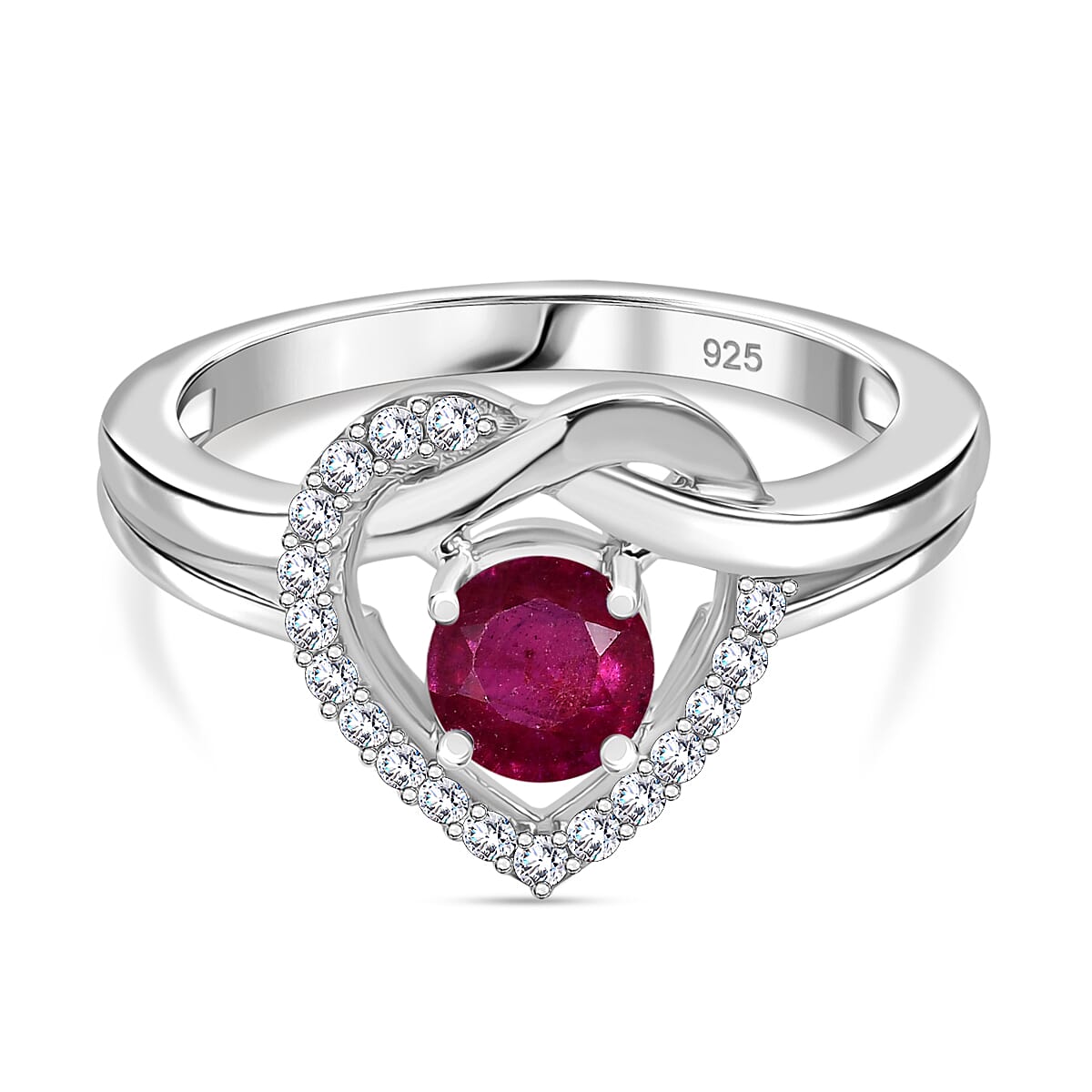 African Ruby & Moissanite Ring in Rhodium Overlay Sterling Silver 0.87 Ct. African Ruby & Moissanite Ring in Rhodium Overlay Sterling Silver 0.87 Ct.