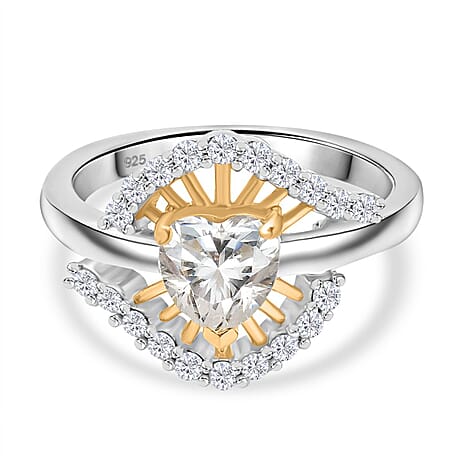 Moissanite Ring in 18K Vermeil Yellow Gold Plated & Rhodium Overlay Sterling Silver 1.21 Ct.
