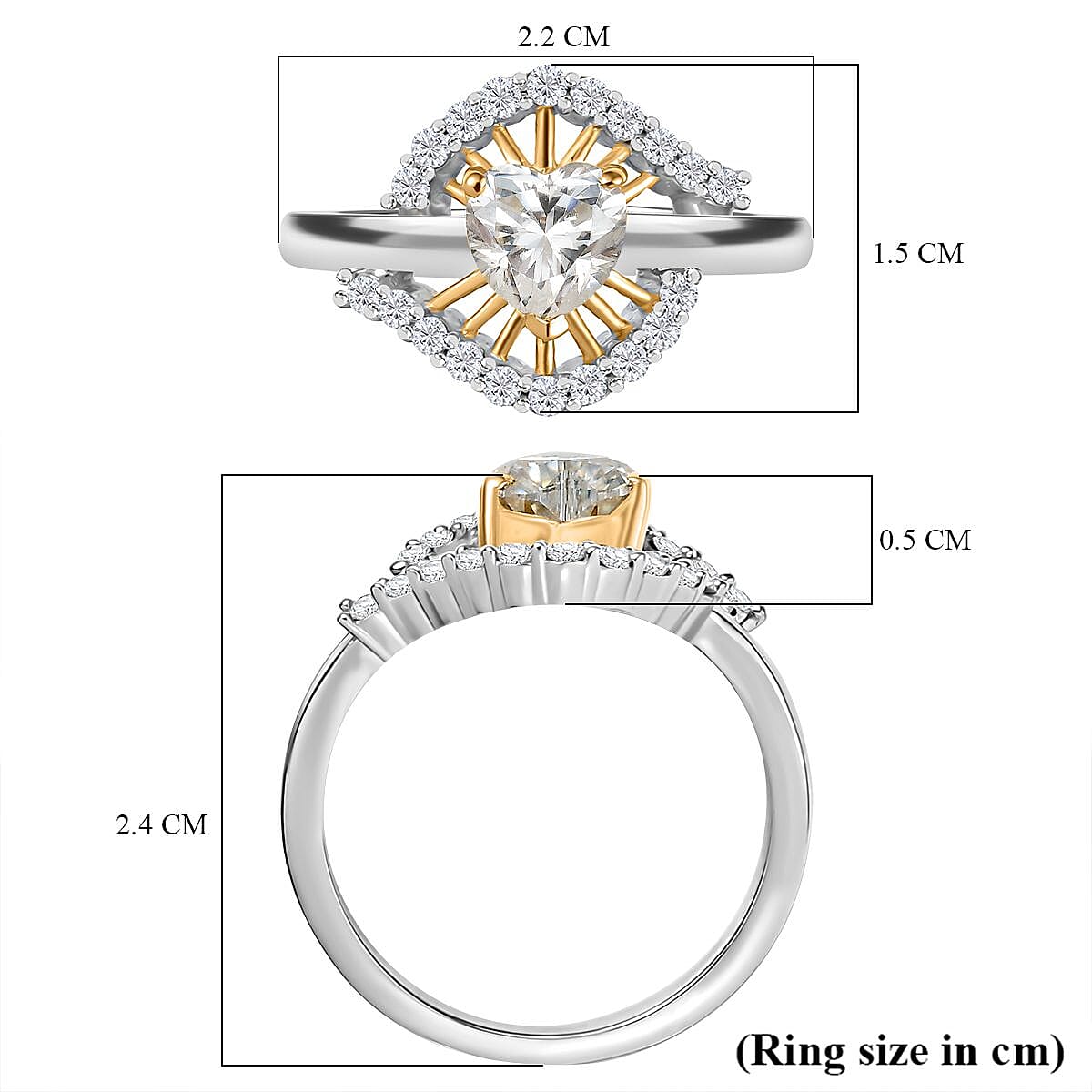 Moissanite Ring in 18K Vermeil Yellow Gold Plated & Rhodium Overlay Sterling Silver 1.21 Ct. Moissanite Ring in 18K Vermeil Yellow Gold Plated & Rhodium Overlay Sterling Silver 1.21 Ct.