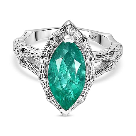 Emeraldine Triplet Quartz Solitaire Ring in Rhodium Overlay Sterling Silver 2.70 Ct.