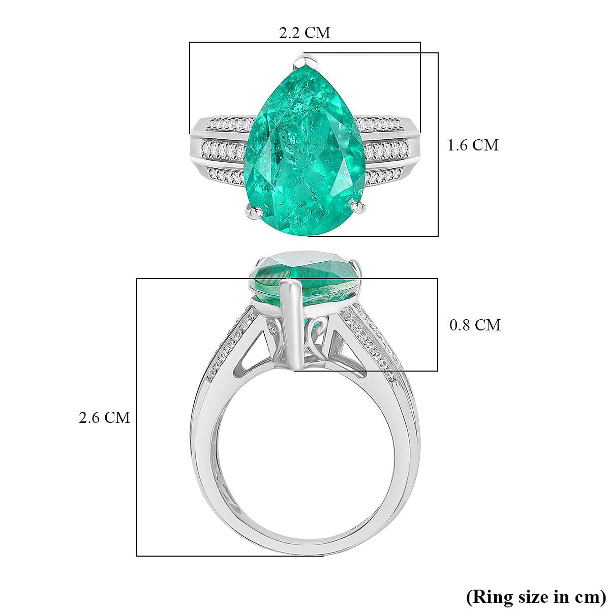 Emeraldine Triplet Quartz & White Zircon Ring in Rhodium Overlay Sterling Silver 5.97 Ct. Emeraldine Triplet Quartz & White Zircon Ring in Rhodium Overlay Sterling Silver 5.97 Ct.