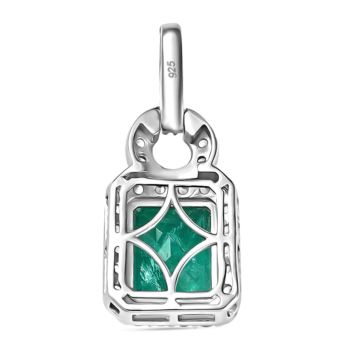 Emeraldine Triplet Quartz & White Zircon Pendant in Rhodium Overlay Sterling Silver 4.99 Ct. Emeraldine Triplet Quartz & White Zircon Pendant in Rhodium Overlay Sterling Silver 4.99 Ct.