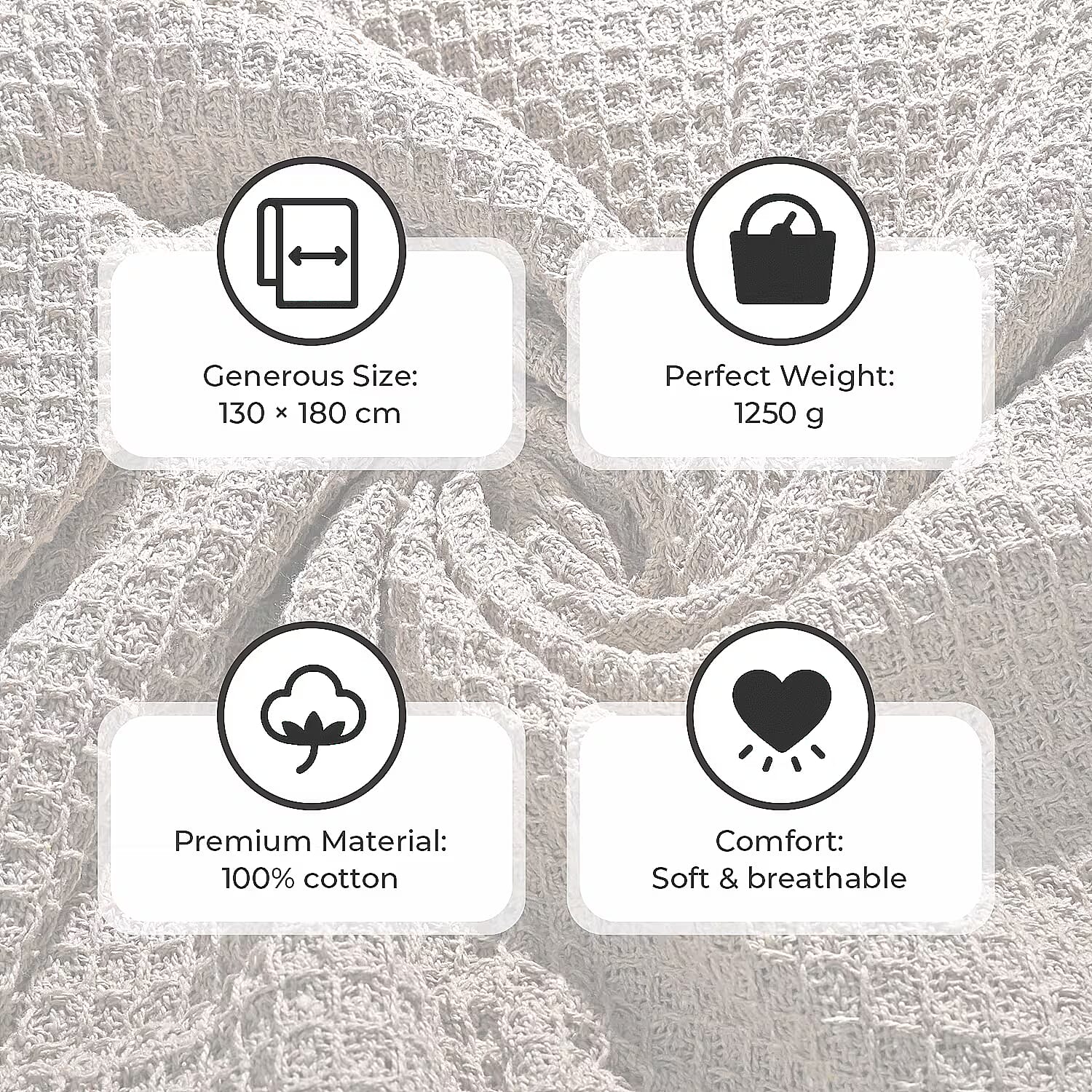 100% Cotton Waffle Throw Blanket with Fringes (180x130 cm) - Light Brown