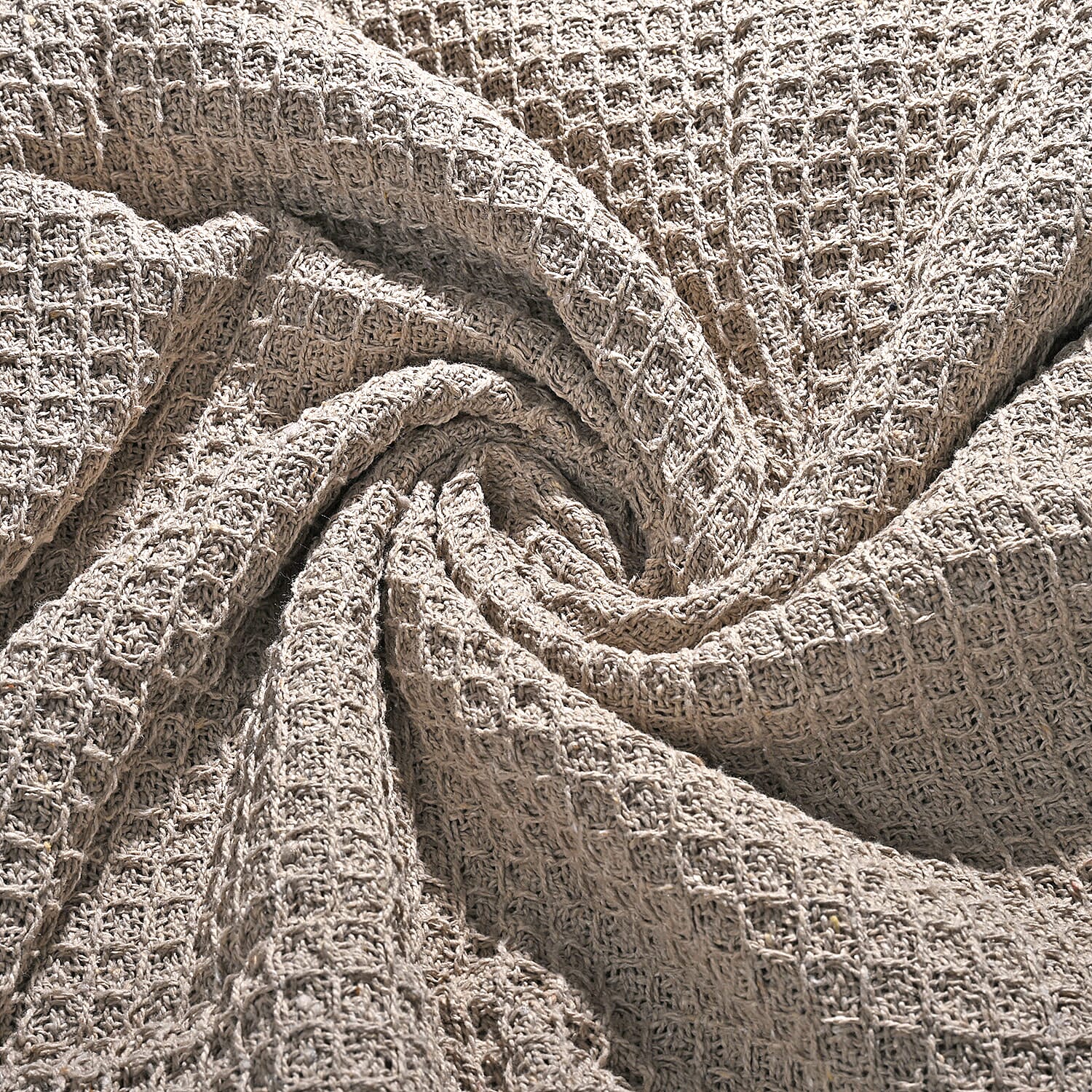 100% Cotton Waffle Throw Blanket with Fringes (180x130 cm) - Light Brown