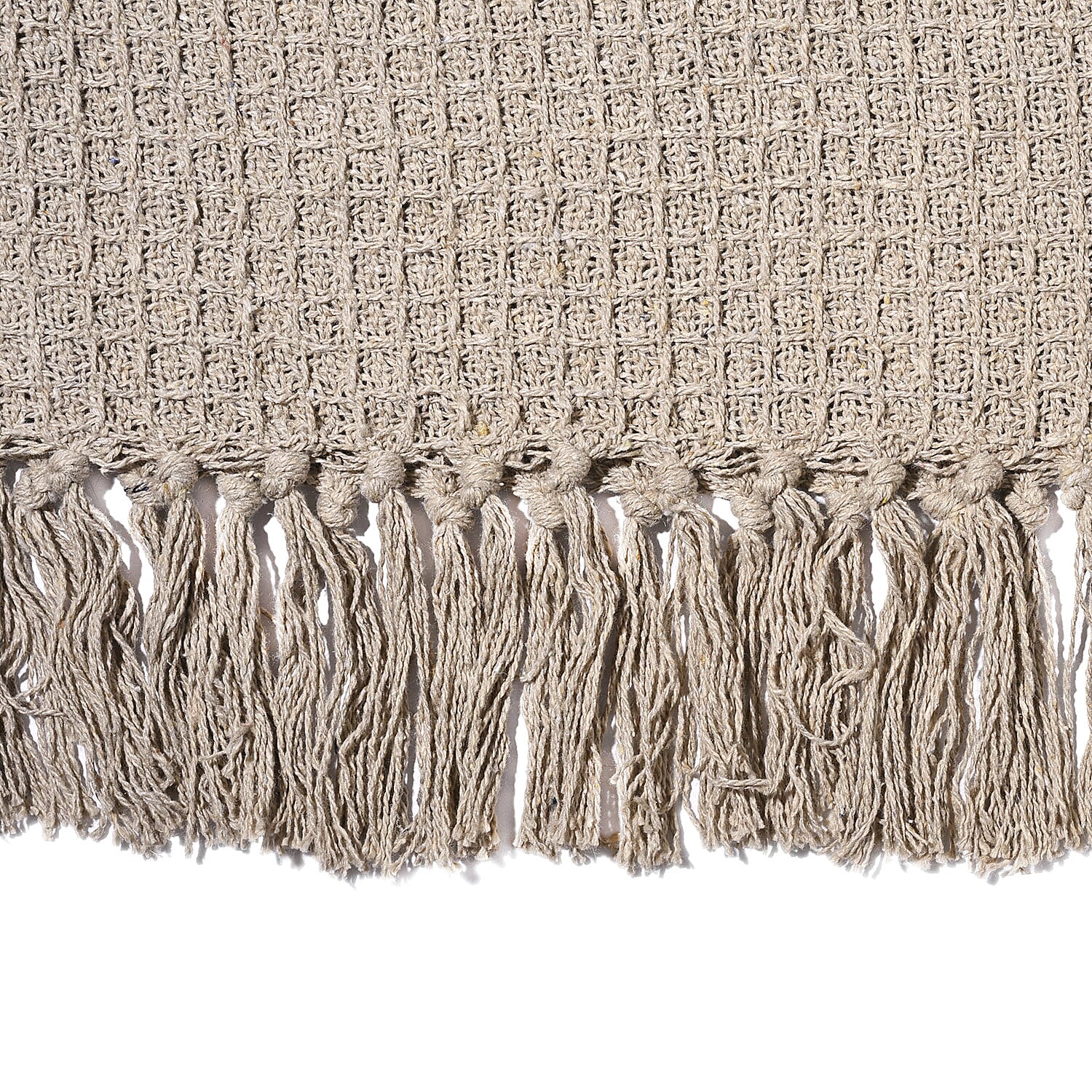 100% Cotton Waffle Throw Blanket with Fringes (180x130 cm) - Light Brown