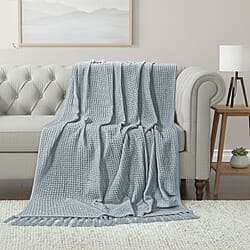 100% Cotton Waffle Throw Blanket with Fringes (180x130 cm) - Light Brown