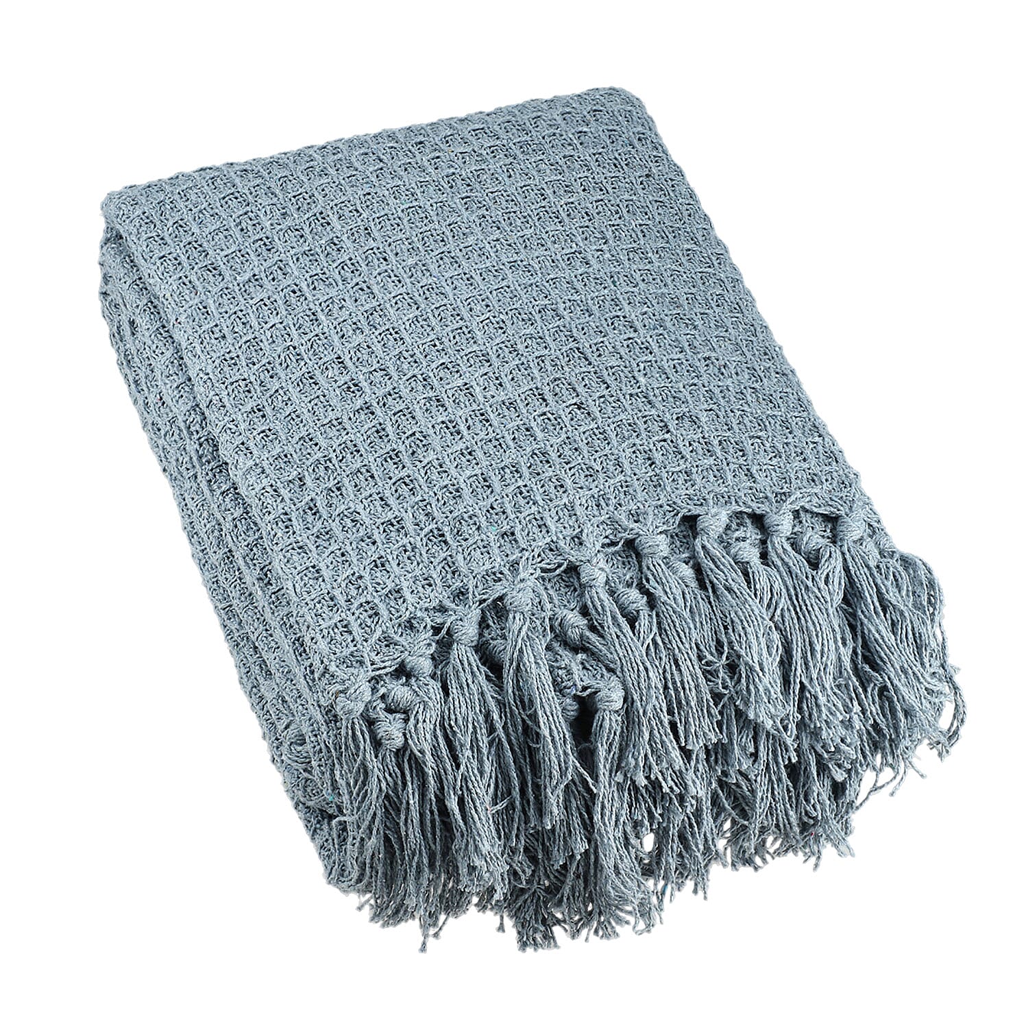 100% Cotton Waffle Throw Blanket with Fringes (180x130 cm) - Grey