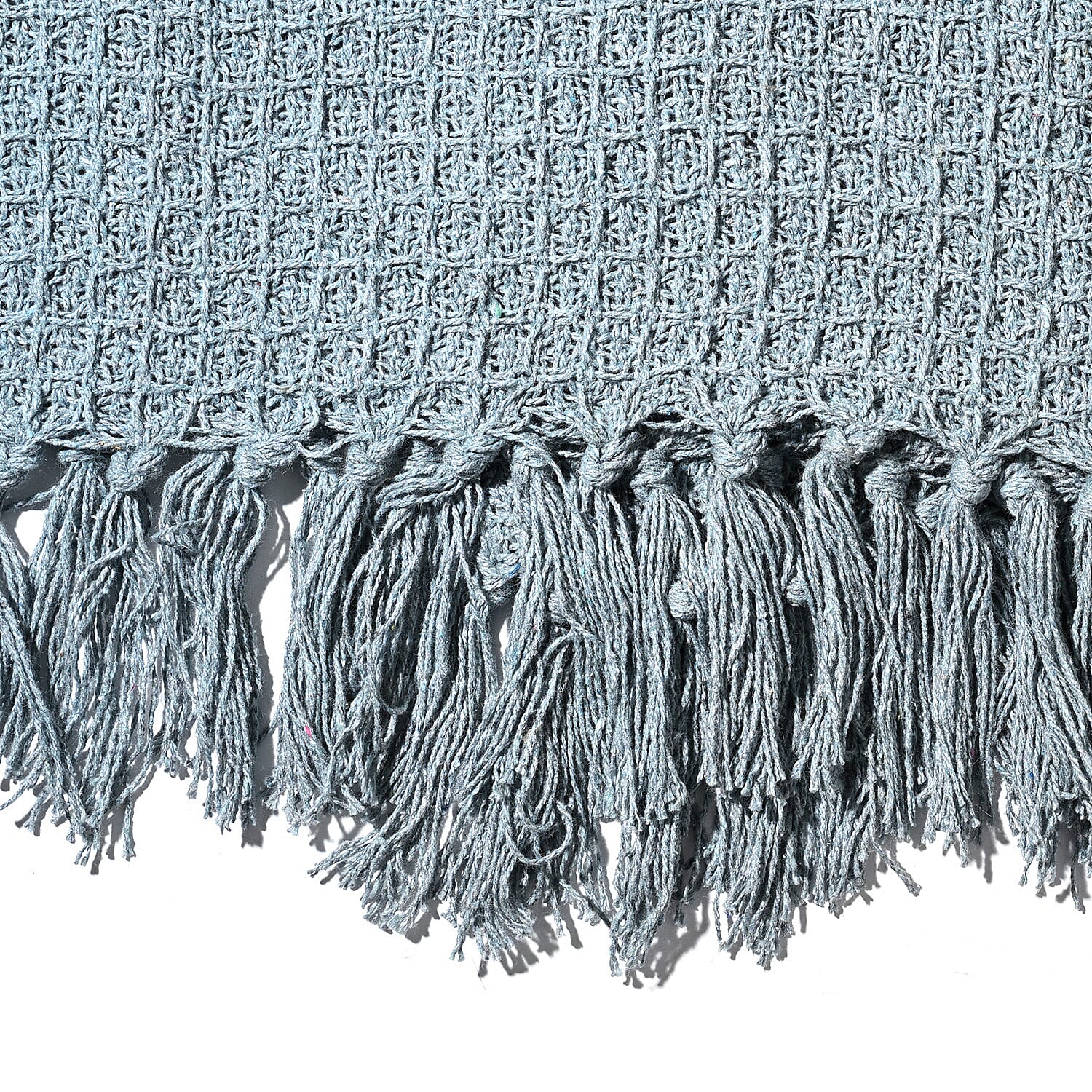100% Cotton Waffle Throw Blanket with Fringes (180x130 cm) - Grey