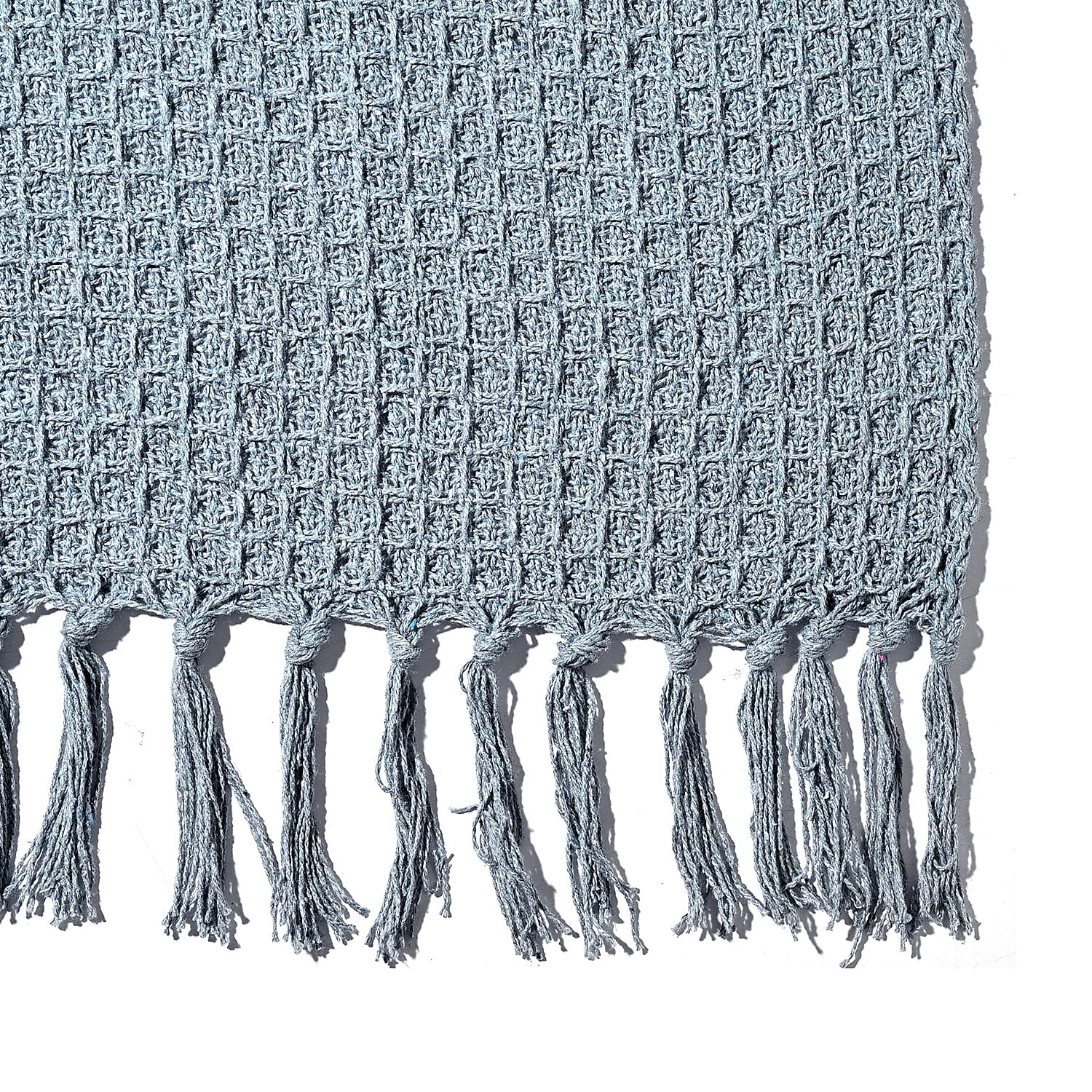 100% Cotton Waffle Throw Blanket with Fringes (180x130 cm) - Grey