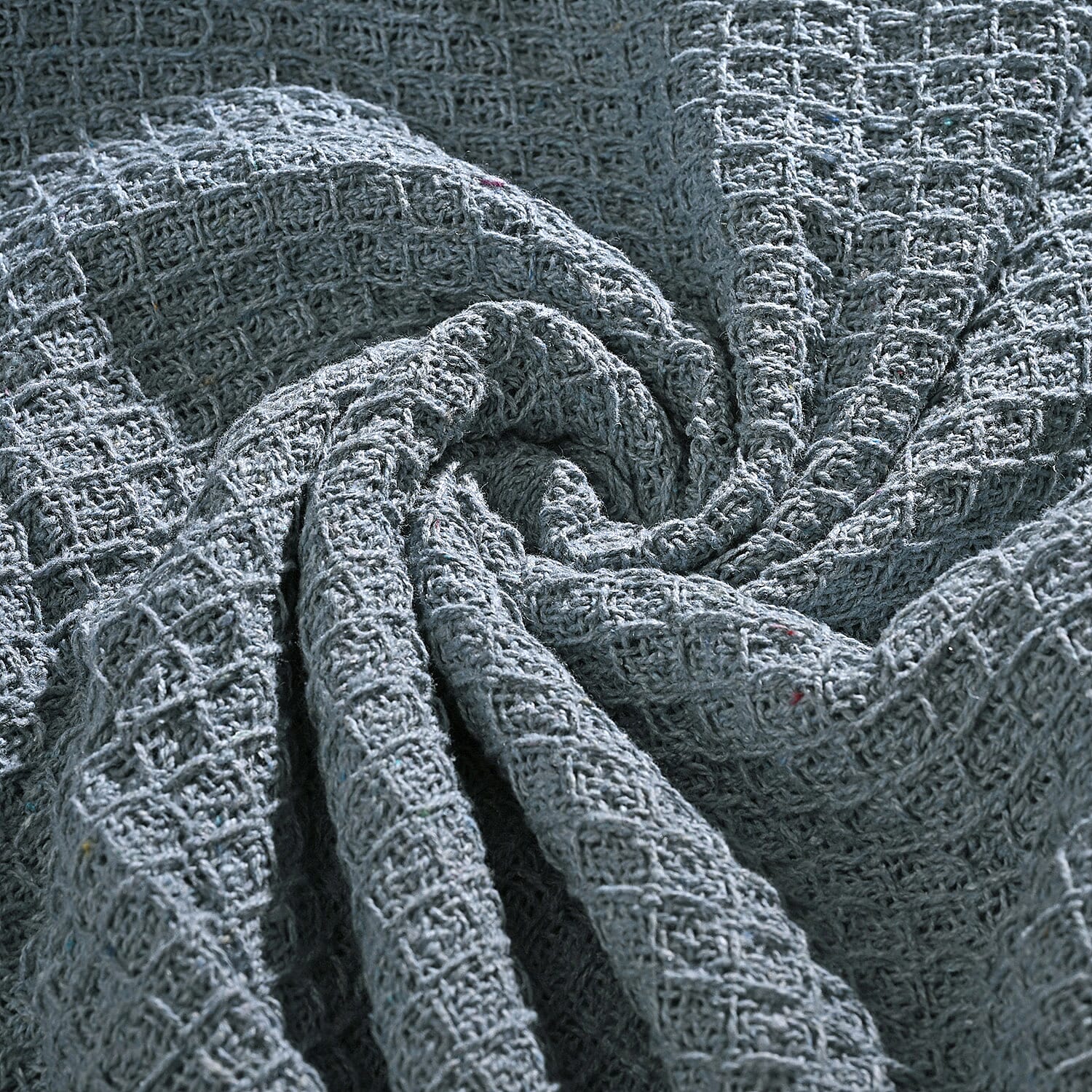 100% Cotton Waffle Throw Blanket with Fringes (180x130 cm) - Grey