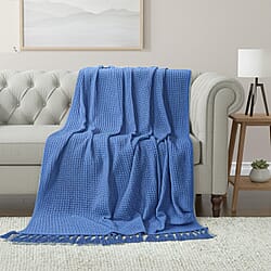 100% Cotton Waffle Throw Blanket with Fringes (180x130 cm) - Light Brown