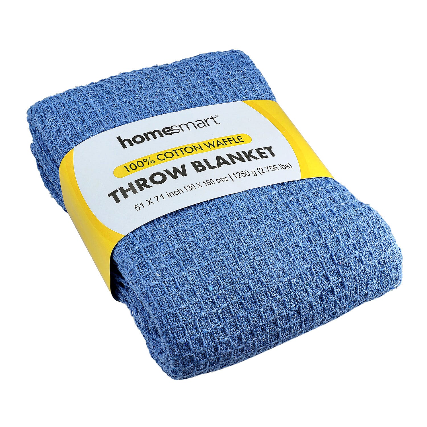 100% Cotton Waffle Throw Blanket with Fringes (180x130 cm) - Blue