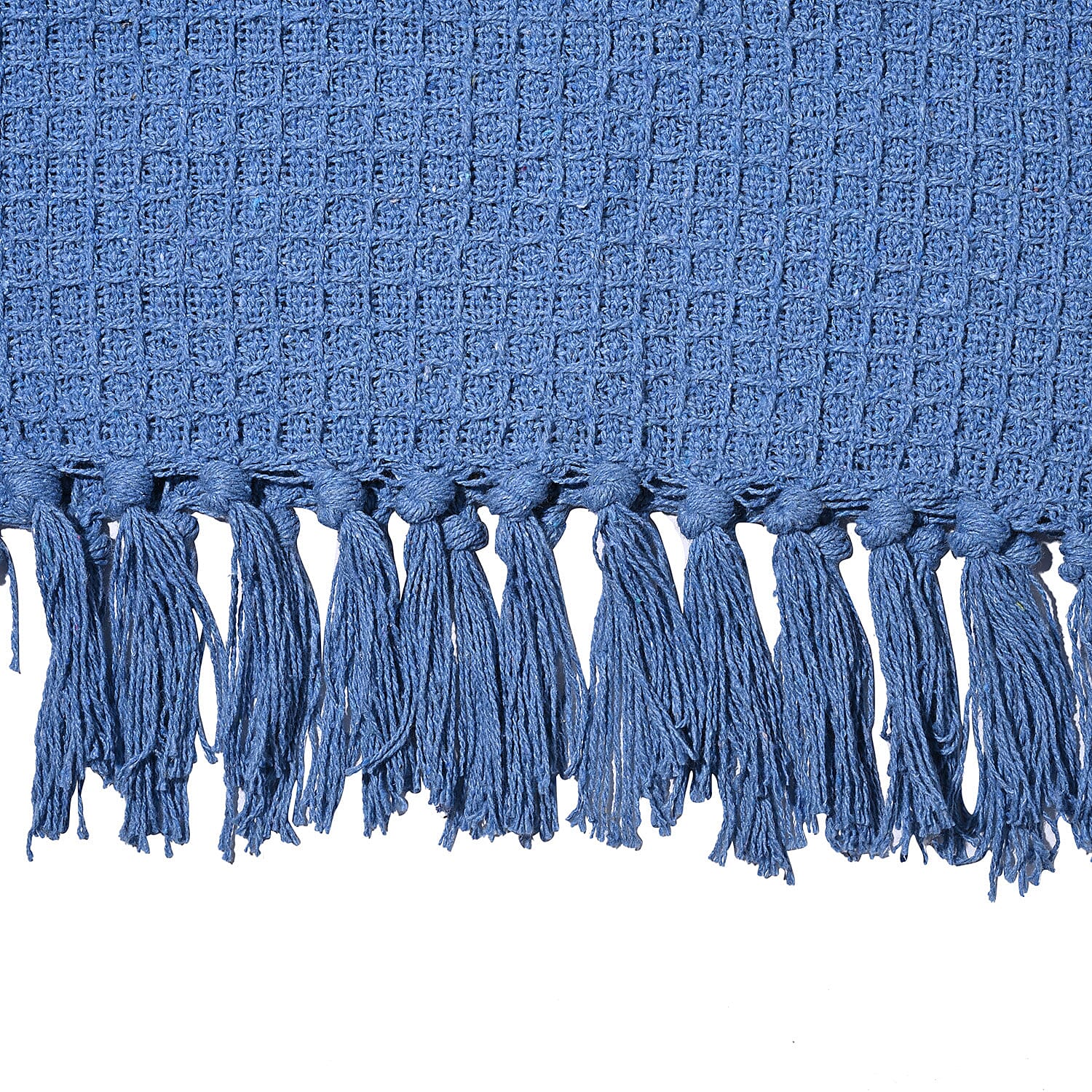 100% Cotton Waffle Throw Blanket with Fringes (180x130 cm) - Blue