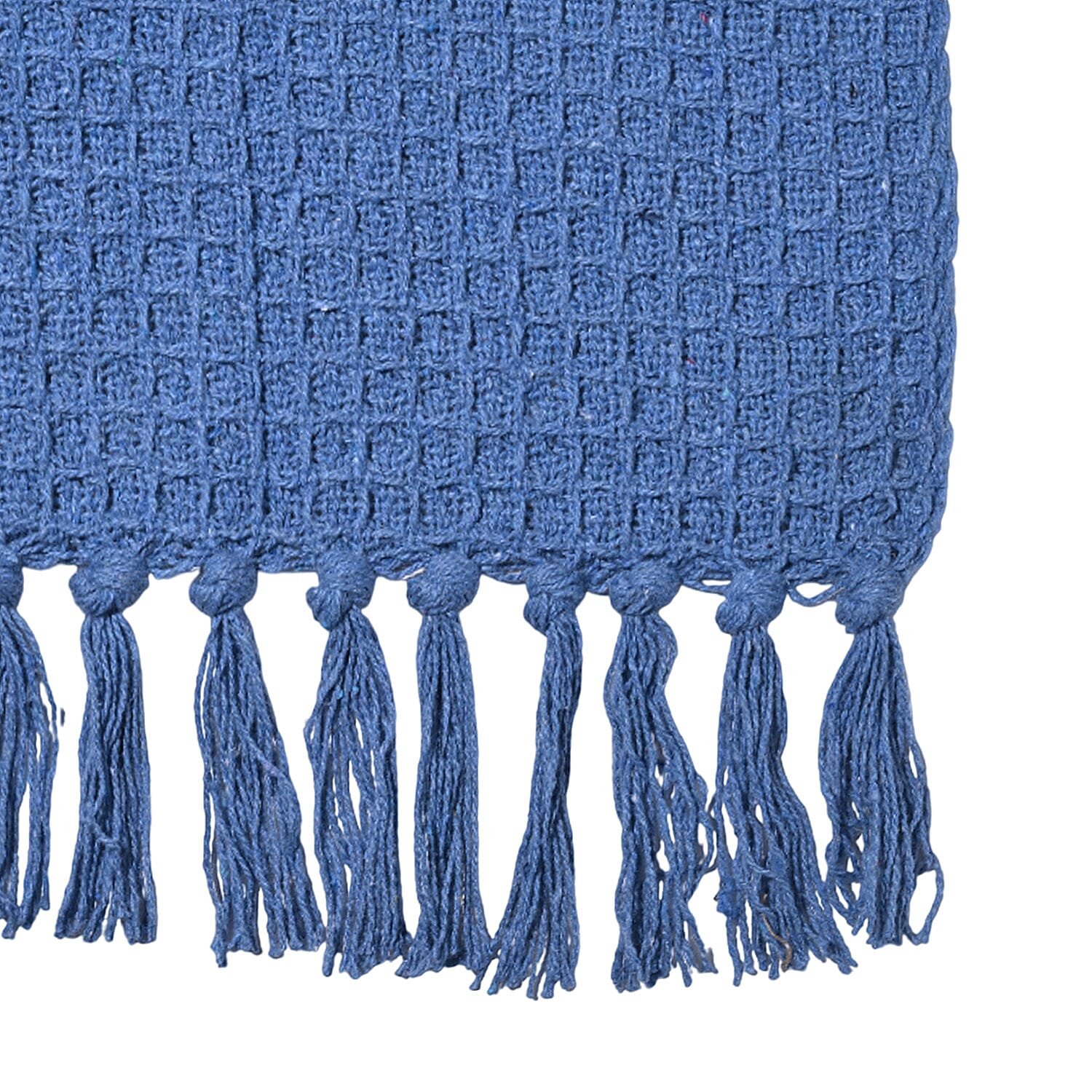 100% Cotton Waffle Throw Blanket with Fringes (180x130 cm) - Blue
