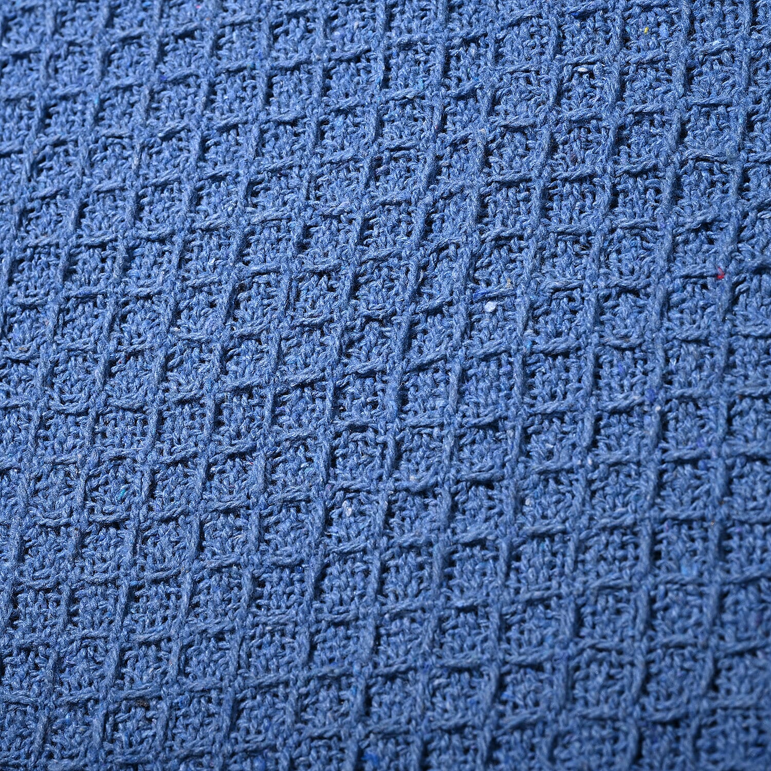 100% Cotton Waffle Throw Blanket with Fringes (180x130 cm) - Blue