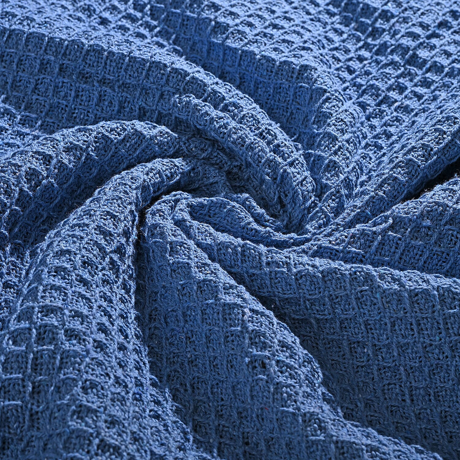 100% Cotton Waffle Throw Blanket with Fringes (180x130 cm) - Blue