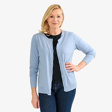 Pure and Natural Crew Neck Cardigan (Size 14) - Dusty Blue