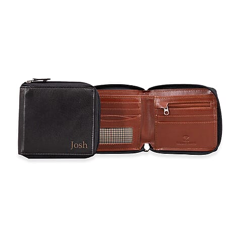 Genuine Leather RFID Wallet with Protective Zipper - Black