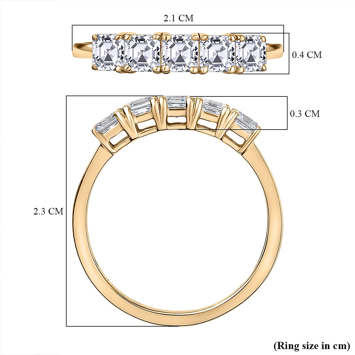 Luxuriant Diamond 9K Yellow Gold VS Lab Grown Diamond EF, VS 5 Stone Ring, Gold Wt.1.8 Gms  1.060  Ct.