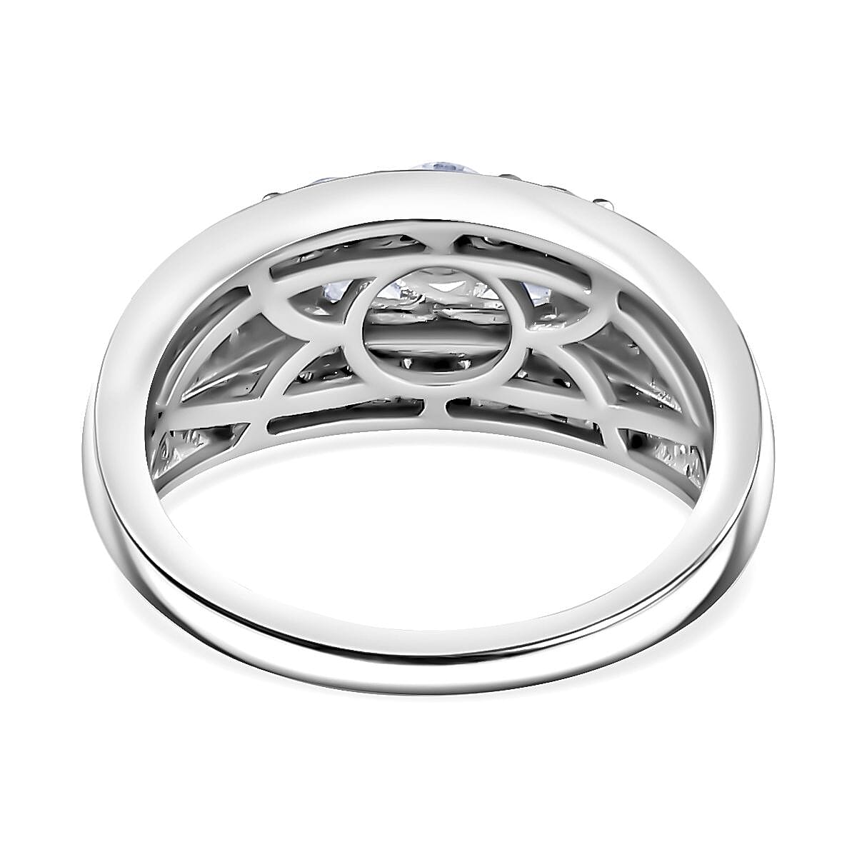 Luxuriant Diamond Lab Grown Diamond (SI-G-H) Trilogy Ring in Rhodium Overlay Sterling Silver 1.25 Ct.