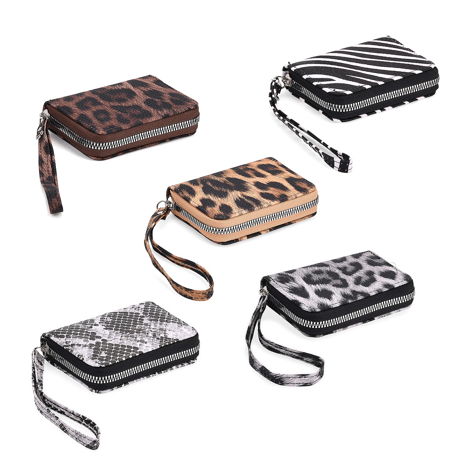 Set of 5 Animal Print Card Holders with Wrist Straps Set of 5 Animal Print Card Holders with Wrist Straps