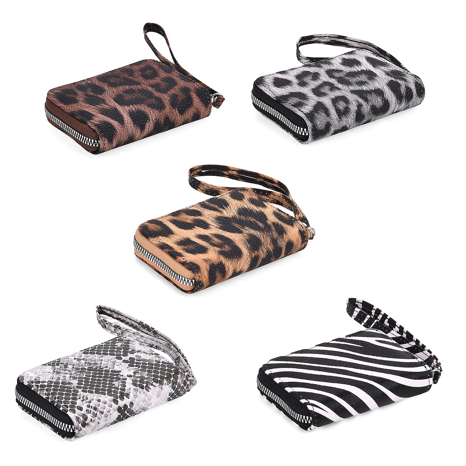 Set of 5 Animal Print Card Holders with Wrist Straps Set of 5 Animal Print Card Holders with Wrist Straps