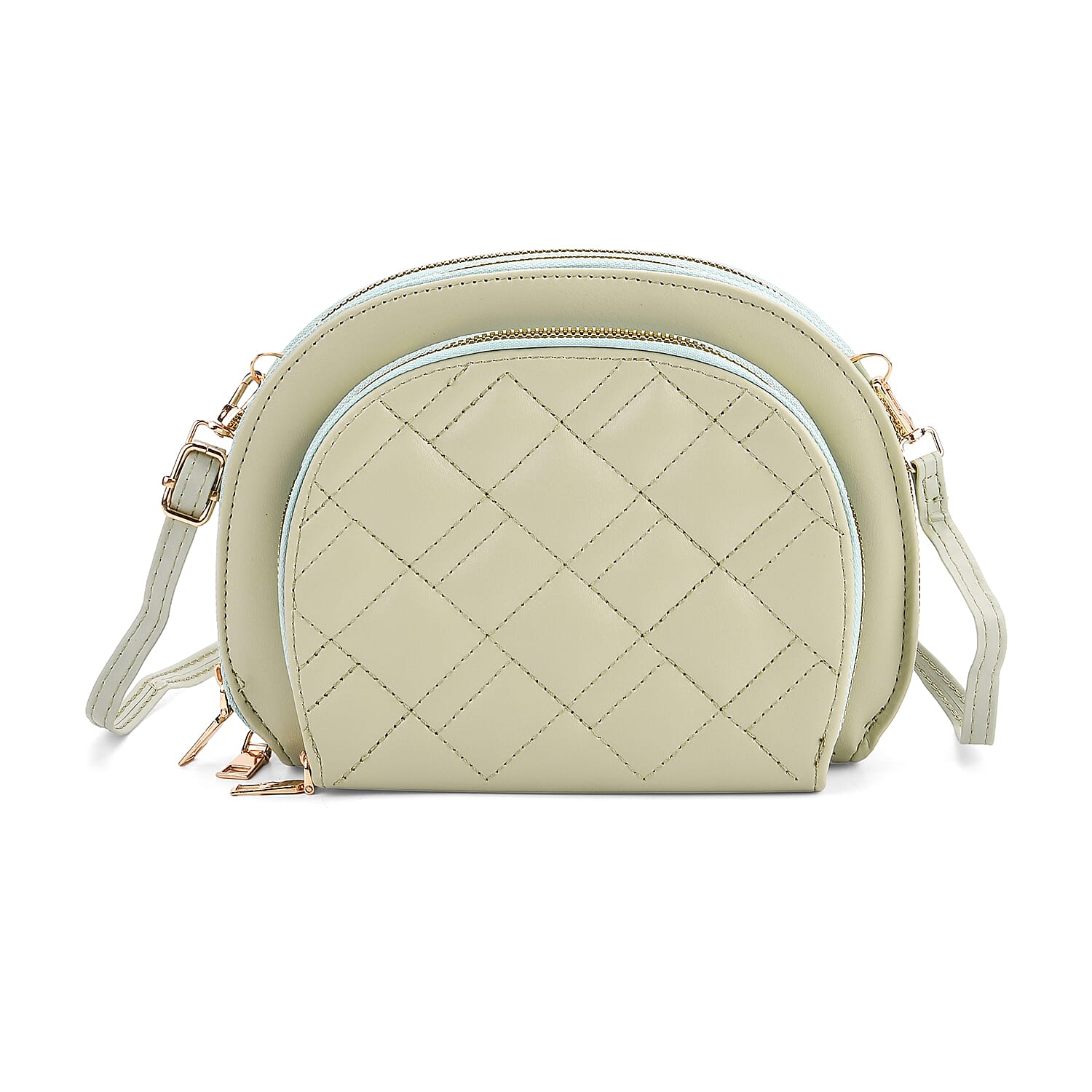 Leatherette Quilted Crossbody Bag with Log Strap - Pistachio Green