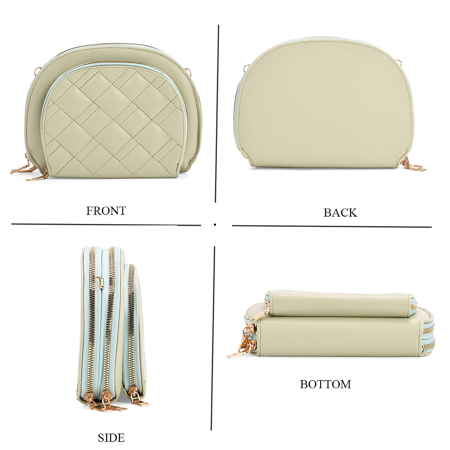 Leatherette Quilted Crossbody Bag with Log Strap - Pistachio Green