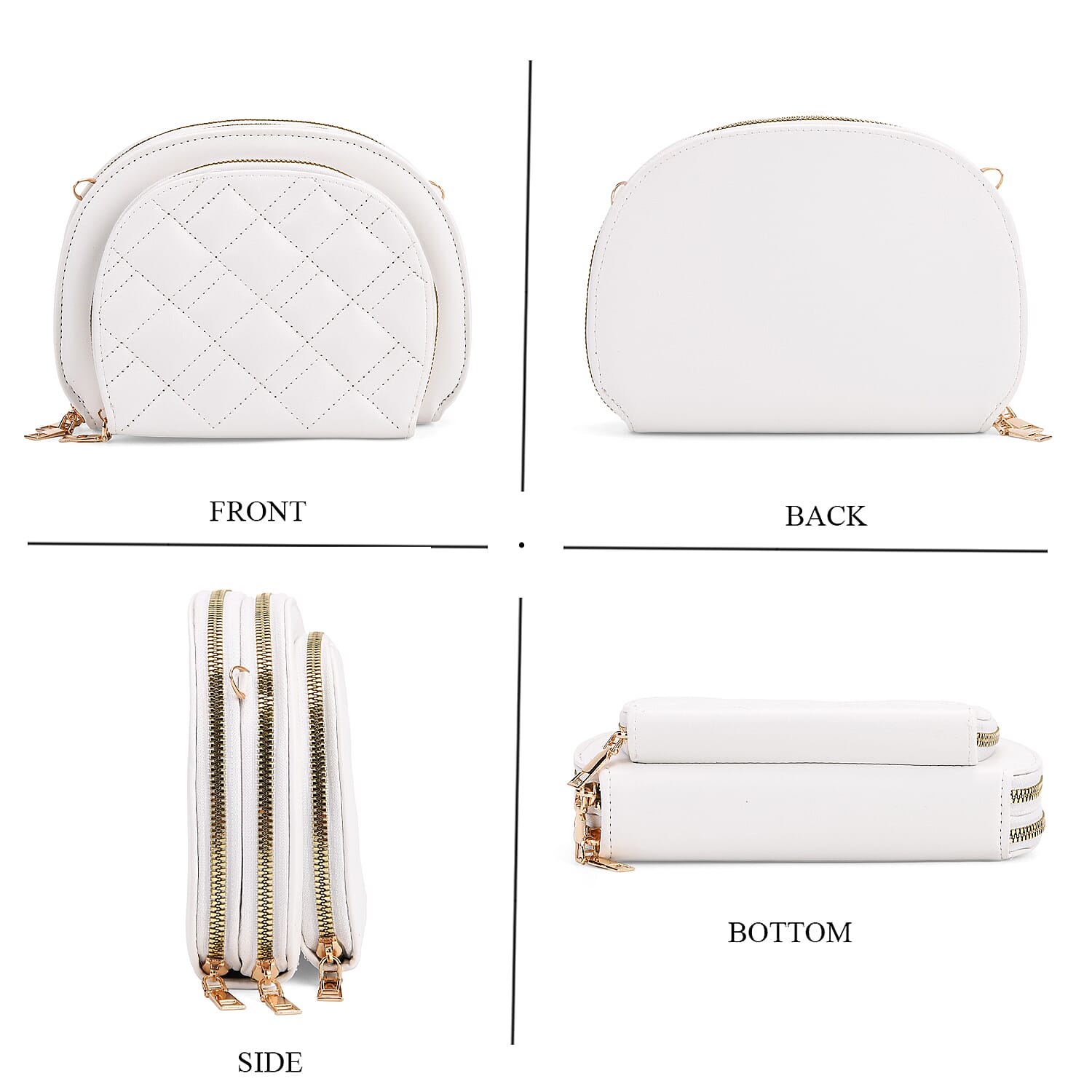 Leatherette Quilted Crossbody Bag with Log Strap - White