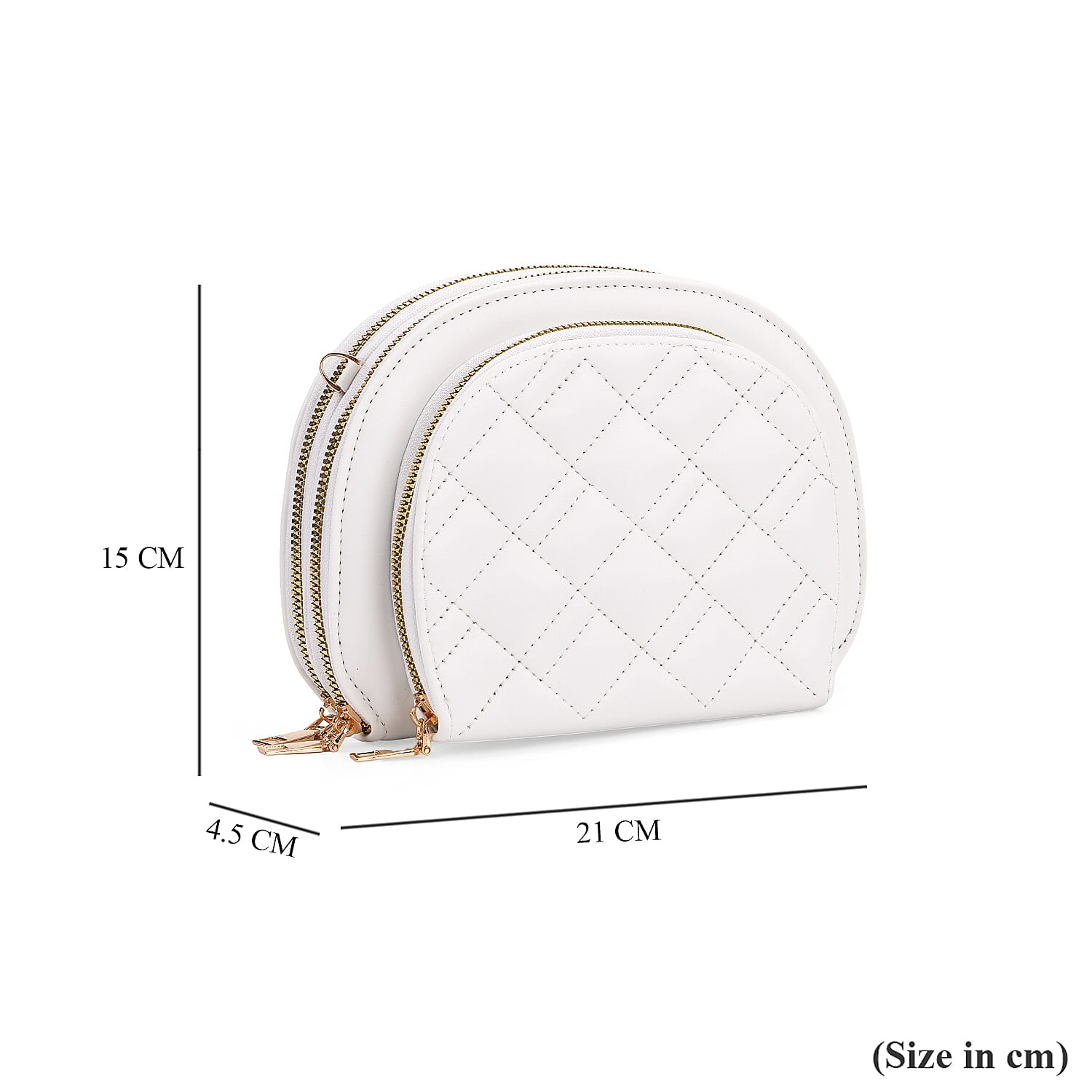 Leatherette Quilted Crossbody Bag with Log Strap - White