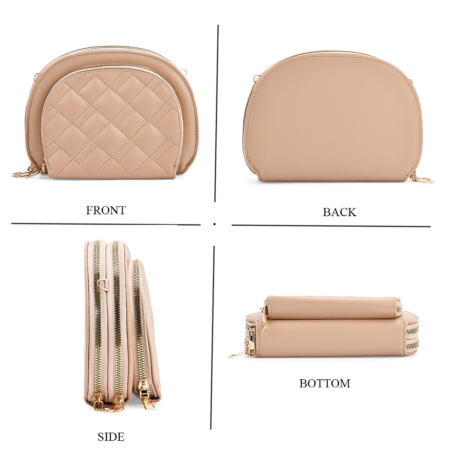 Leatherette Quilted Crossbody Bag with Log Strap - Khaki