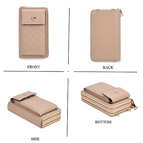 Set of 2 Quilted Cellphone Bags - Beige - Burgundy