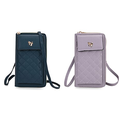 Set of 2 Quilted Cellphone Bags - Pale Lilac - Dark Teal
