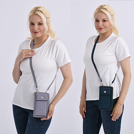 Set of 2 Quilted Cellphone Bags - Pale Lilac - Dark Teal